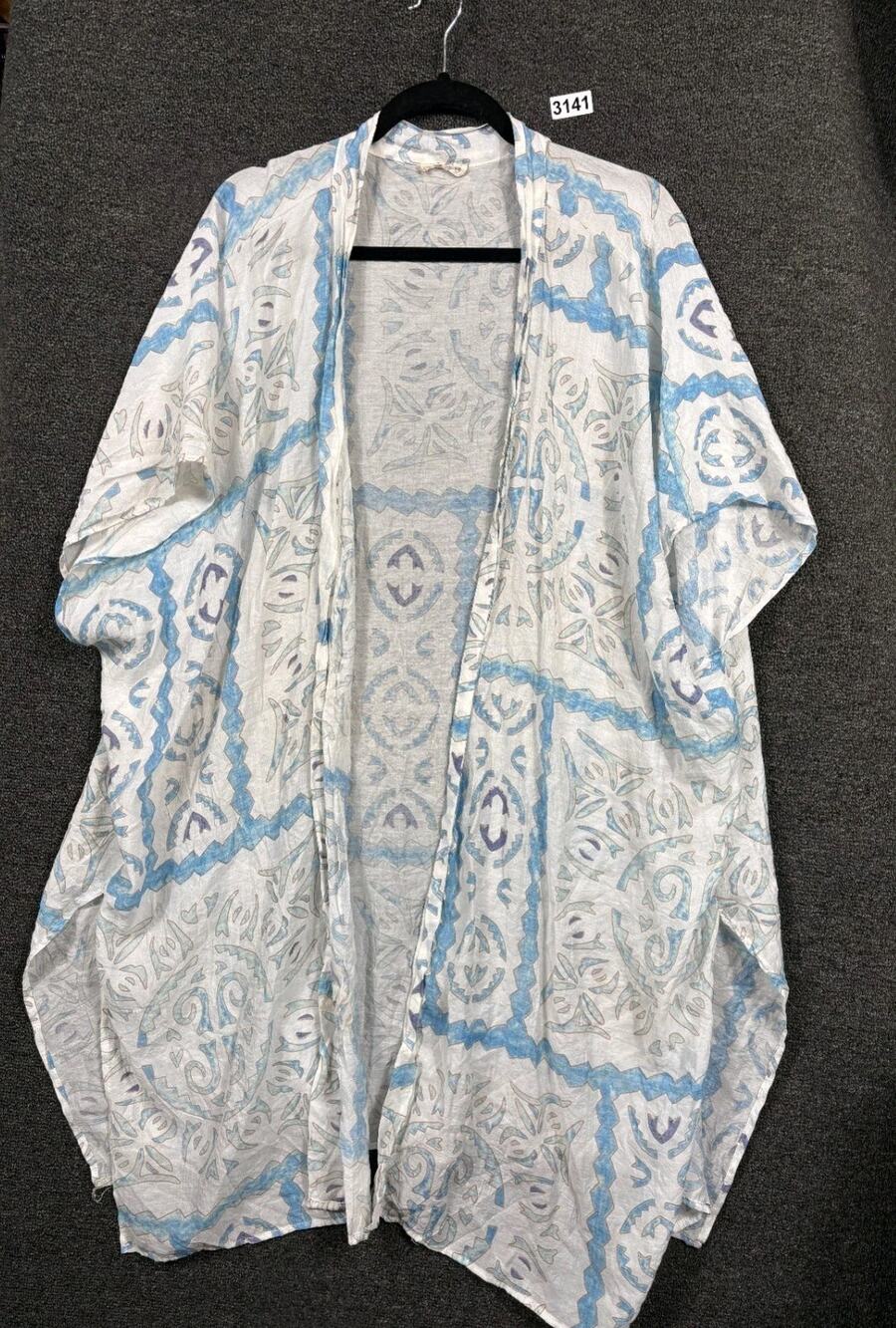 Kori America Aztec Printed Long Open Front Kimono Womens Size XL/1XL White Blue